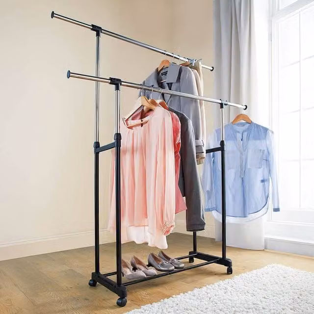 Clarsen Expanding Rolling Adjustable Metal Clothes Rail in Black
