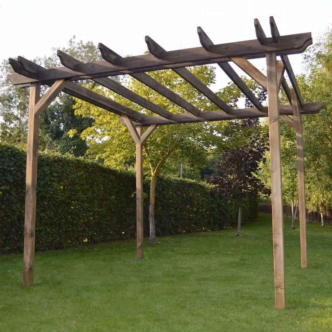Rutland County Garden Furniture Ltd Double Garden Pergola in Rustic Brown Wood, W: 480 cm, D: 360 cm, H: 270 cm – 2