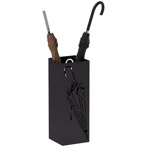 HOMCOM Metal Square Umbrella Stand with 4 Hooks and Removable Tray, Black, W/D/H: 15.5 x 15.5 x 41 cm – 1