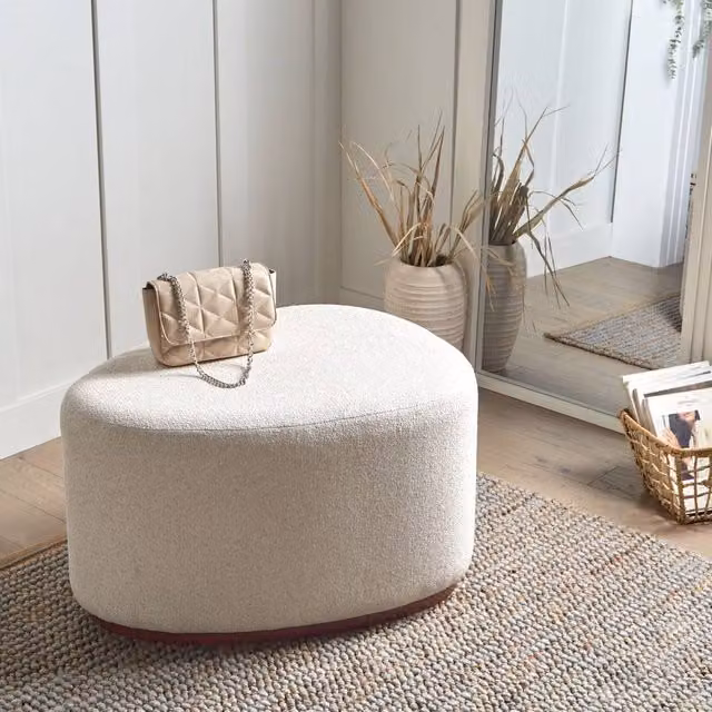 Wyld and Coco Light Beige Fabric Pouffe – 1