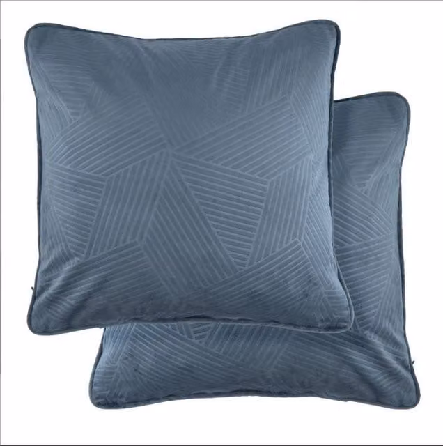 New Edge Blinds Deco Collection Soft Velvet Geometric Square Cushion Cover in Grey and Blue, W/D/H: 43 x 43 x 43 cm