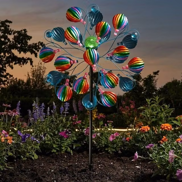 Garden Greatness SkyRunner Hot Air Balloon Solar Wind Spinner in Multicolour Metal