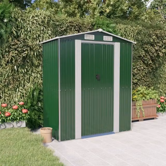 Berkfield Home Green Galvanised Steel Garden Shed W/D/H: 192 x 108 x 223 cm