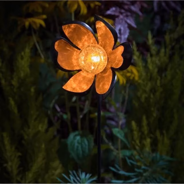 Noma Flower Ice Crackle Solar LED Glass Sphere Stake Light in Multicolour