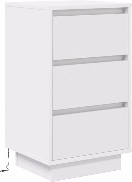 Berkfield Home Modern White Glossy Bedside Cabinet with Integrated LED Lights W/D/H: 38 x 34 x 65 cm