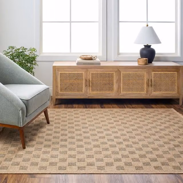 Livabliss Mirage-Cottage Checkerboard Jute-Look Indoor and Outdoor Rug with Fringes, Black, Beige and Brown, W: 80 cm, L: 220 cm – 1