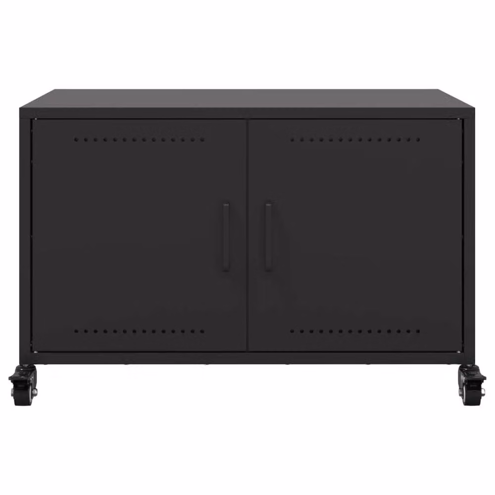 Berkfield Home Black Steel TV Cabinet with Hinged Doors, W: 68 cm, D: 39 cm, H: 43.5 cm – 4