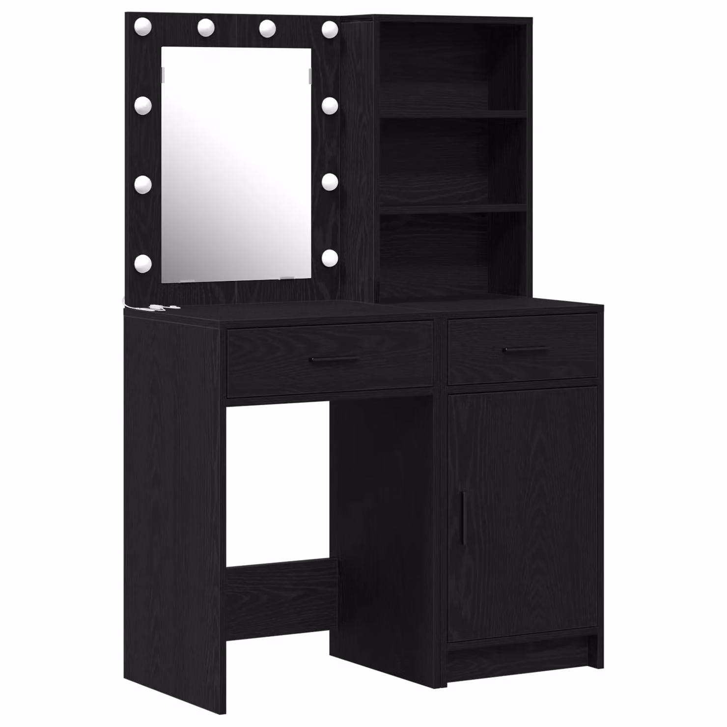 Berkfield Home 2 Piece Modern Hollywood LED Dressing Table Set in Black Matt Engineered Wood – 2