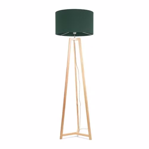 ValueLights Lottie Natural Wood Tripod Floor Lamp with Green Fabric Drum Shade, H 148 cm x W 45 cm x D 45 cm – 1