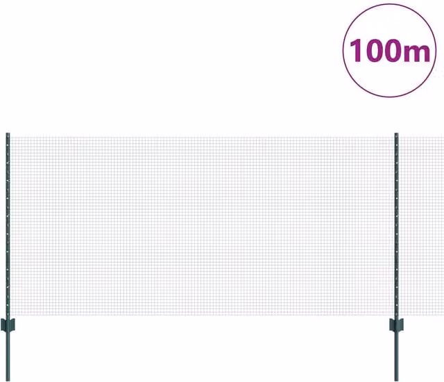 Berkfield Home Green Steel Welded Wire Fence with 44 U-Profile Posts, 1 x 100 m