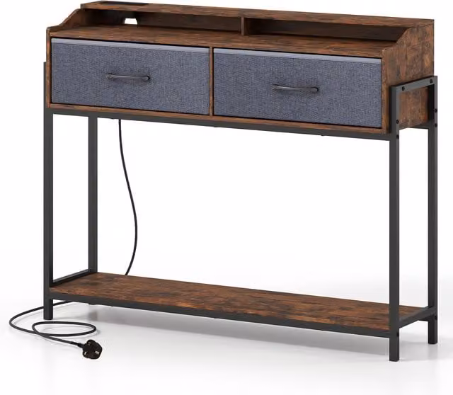 COSTWAY Industrial Console Table with Station in Brown
