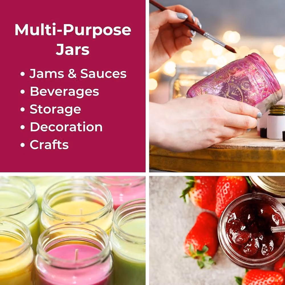 Volila 12 Pack Round Glass Jam Jars with Labels and Pen, Gold, 350ml per jar – 5