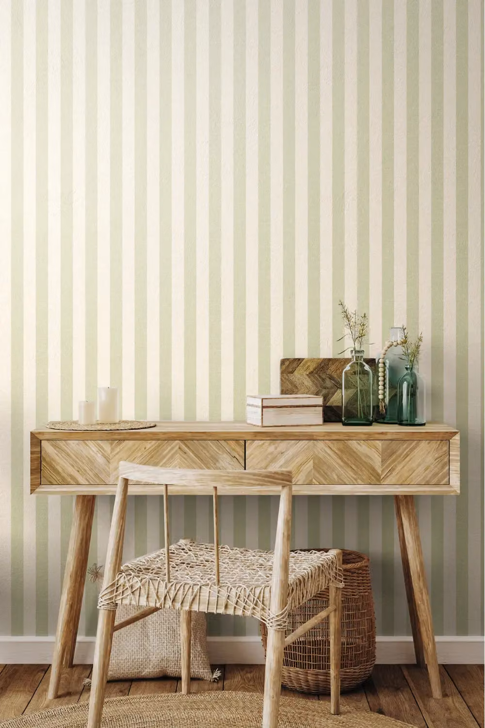 Hoopla Walls Shadow Stripe Sand Wallpaper in Light Green – 2