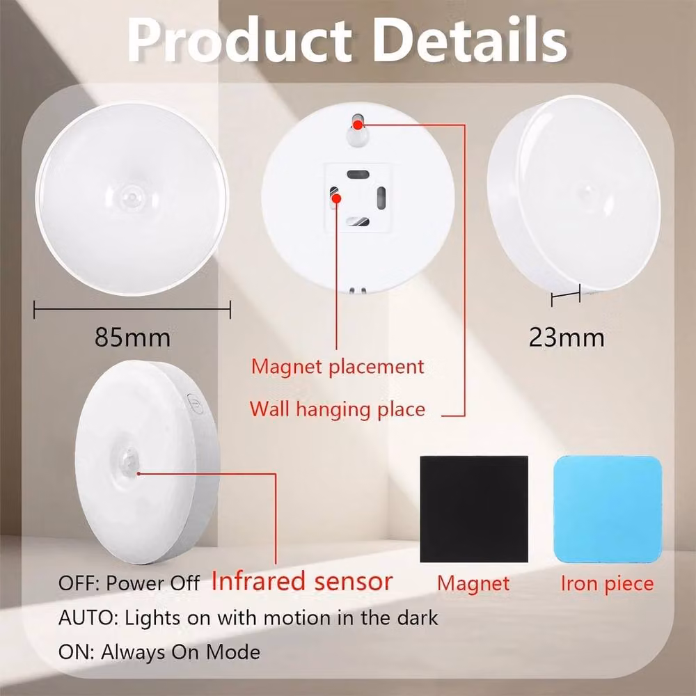 FLAVORA 4 Pack Wireless PIR Motion Sensor LED Night Lights in White – 2