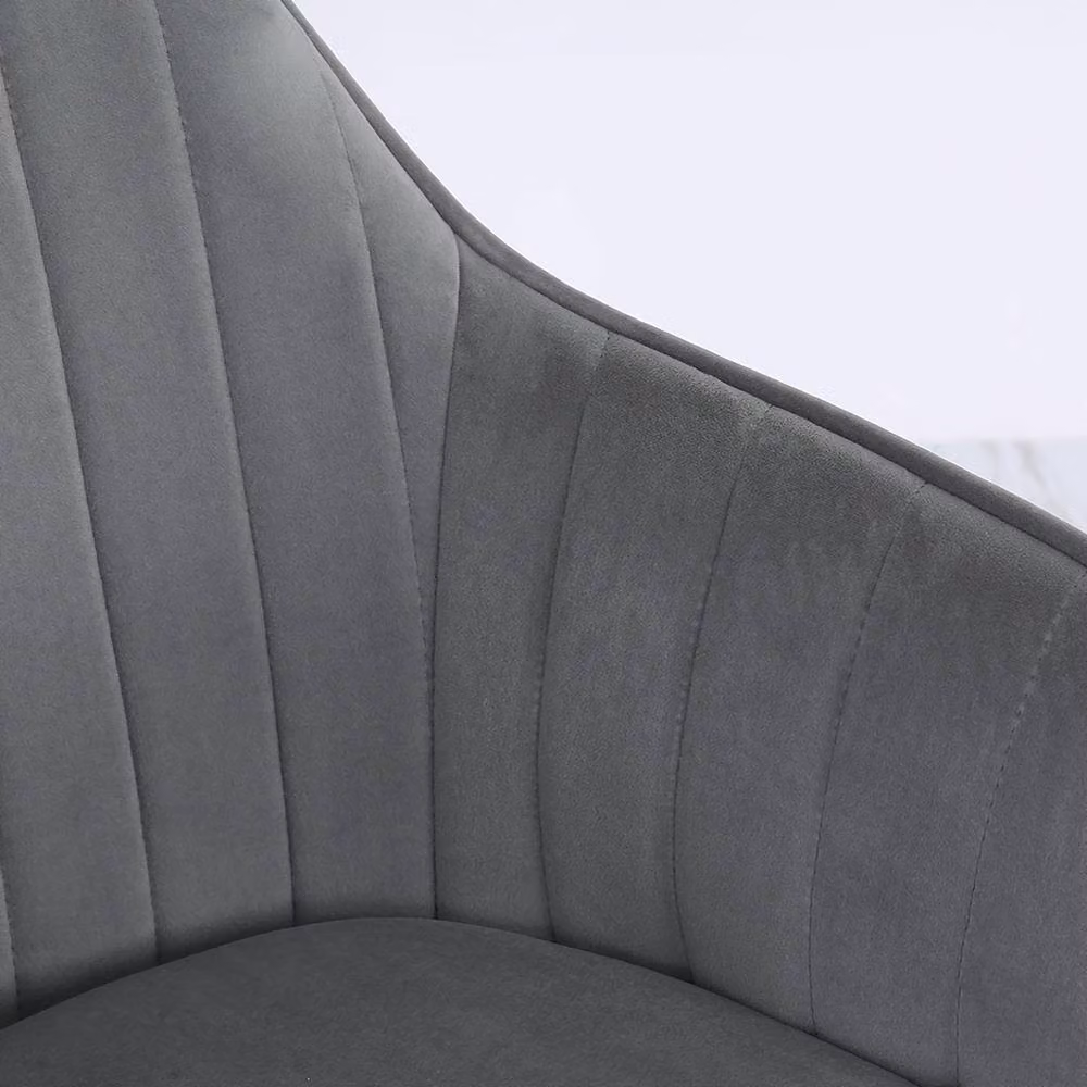 Living and Home Set of 2 Modern Velvet Upholstered Dining and Dressing Chairs with Gold Metal Legs in Grey – 6