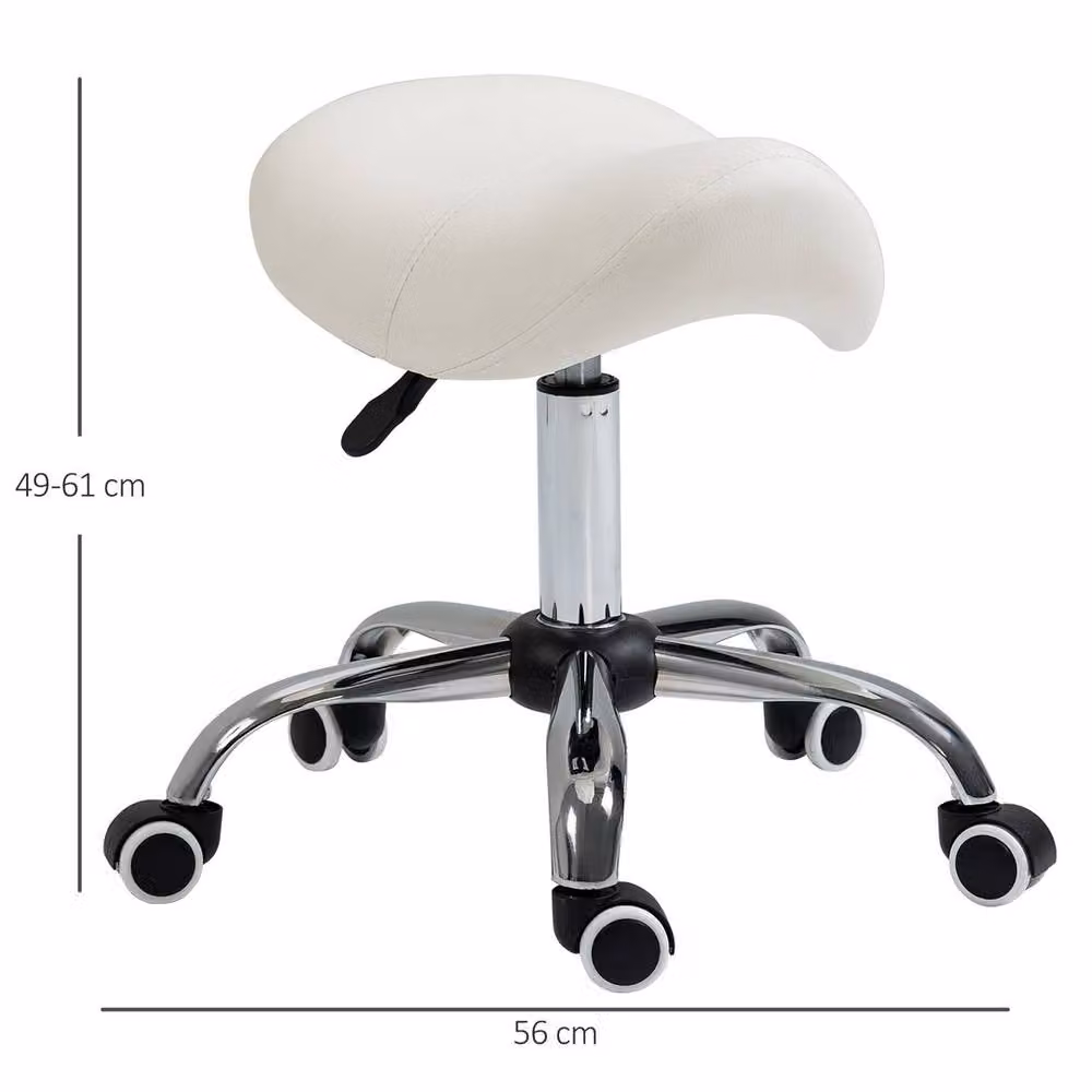 Kelvenix PU Leather Saddle Stool in White with Moulded Padded Seat and Castors, Height: 61 cm, Width: 60 cm, Depth: 60 cm – 2