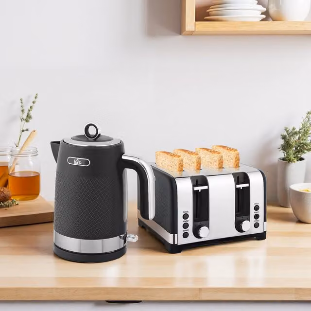 HOMCOM Kettle and Toaster Set in Black
