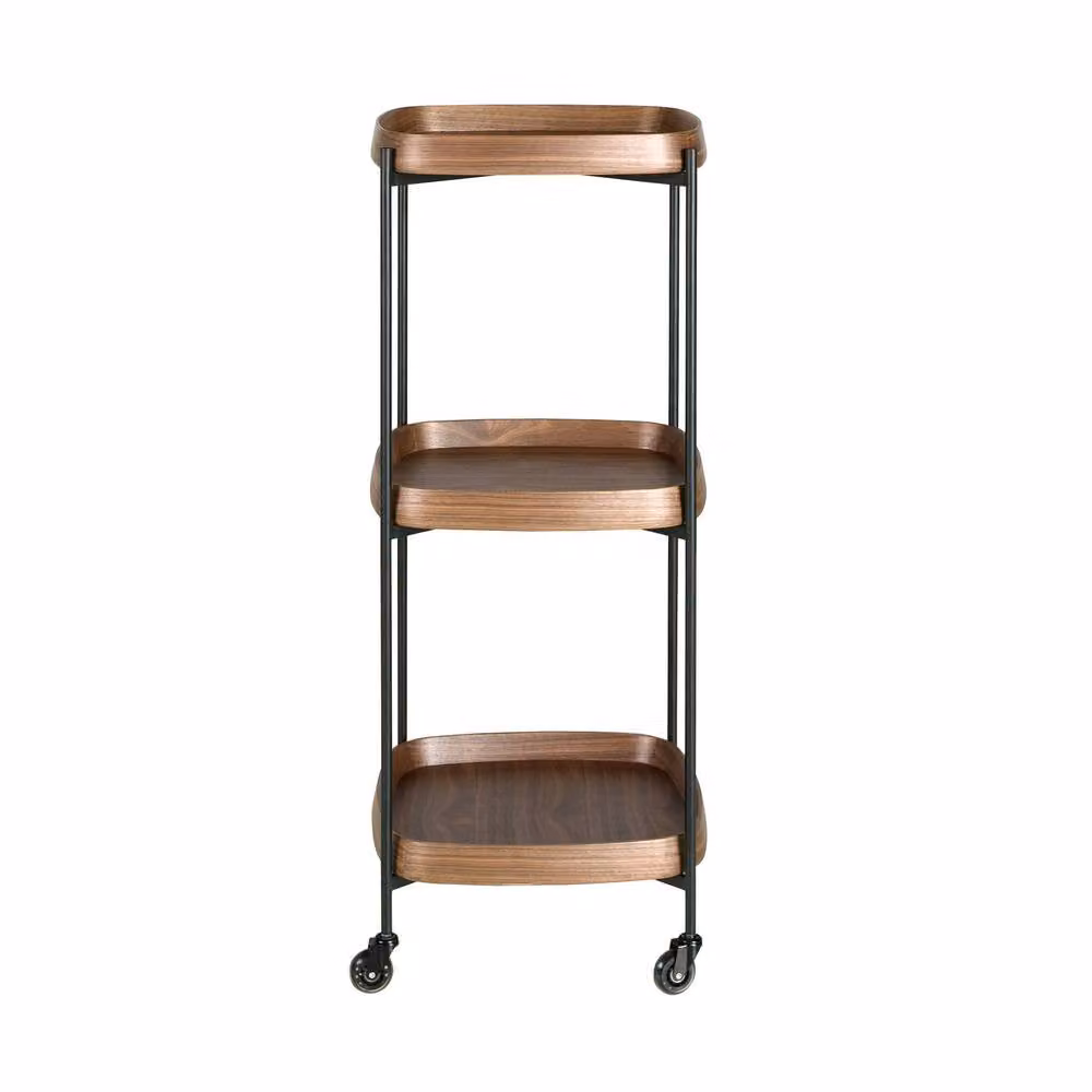 Angel Cerda Walnut Minibar Trolley with Black Steel Structure, W/D/H: 50 x 50 x 124 cm – 2