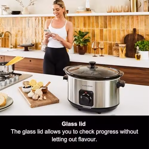Morphy Richards 6.5L Slow Cooker in Silver with Ceramic Pot and Stainless Steel Finish – 4