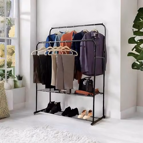 House Of Home Heavy Duty Double Metal Clothes Rail with Shoe Rack in Matt Black, W/D/H: 153 x 110 x 50 cm – 4