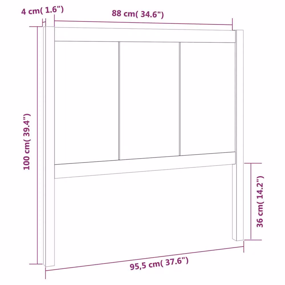 Berkfield Home Black Solid Pine Wood Bed Headboard, W: 95.5 cm, D: 4 cm, H: 100 cm – 4