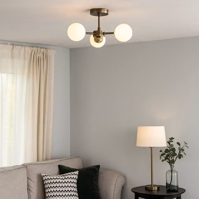 Pagazzi Lior 3-Light Semi-Flush Ceiling Light in Gold and Antique Brass with Glass Spheres