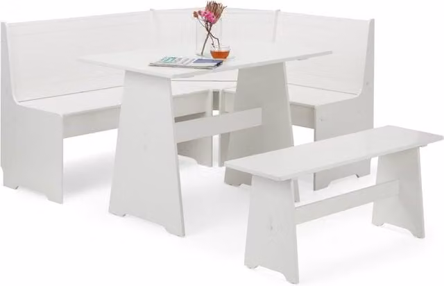 Cheshire Premium Newbury 158cm Corner Dining Set with Storage Bench in Surf White