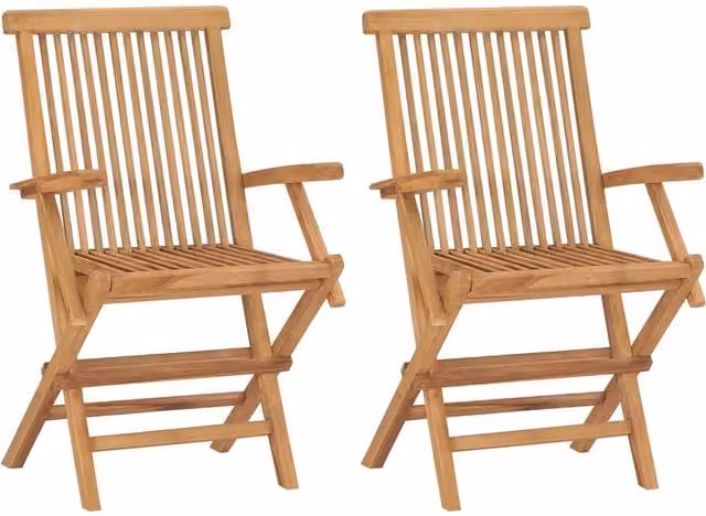 Berkfield Home Set of 2 Folding Garden Chairs in Brown Solid Teak Wood with Armrests