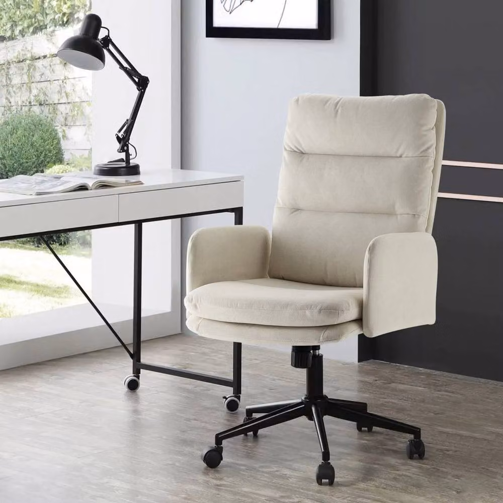 FLAVORA White Fabric High Back Swivel Adjustable Office Task Chair – 2