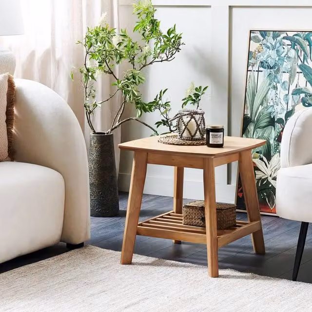 Wyld and Coco Rustic Brown Side Table with MDF Top and Rubberwood Legs, W/D/H: 50 x 50 x 50 cm