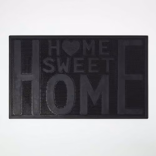 Homescapes Black Rubber Home Sweet Home Non-Slip Weatherproof Doormat, W: 45 cm, D: 75 cm