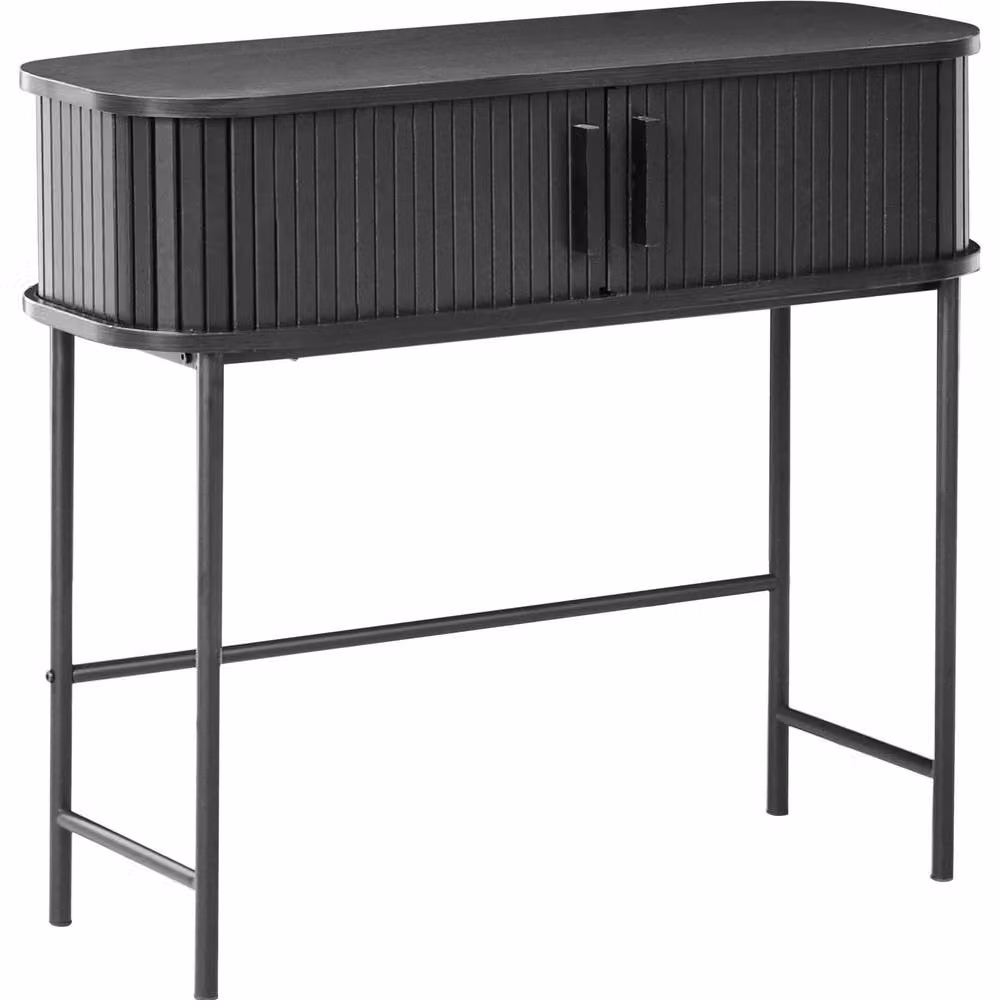Wyld and Coco Retro Black MDF and Metal Console Table with Sliding Cabinet W: 80 cm, D: 30 cm, H: 70 cm – 2