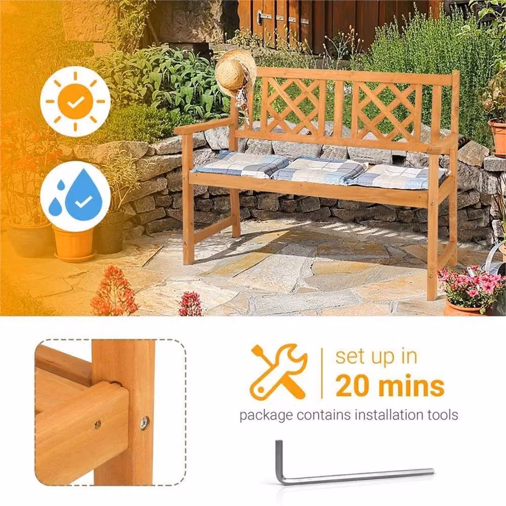 Nordara Twin Cross 2-Seater Garden Bench in Brown, W: 118 cm, D: 56.5 cm, H: 90 cm – 2