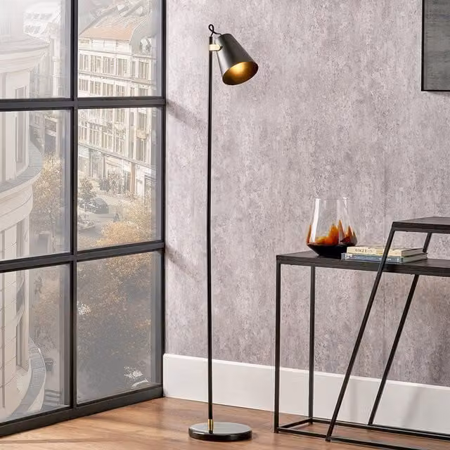 Pacific Lifestyle Adjustable Modern Metal Task Floor Lamp in Black and Gold/Brass