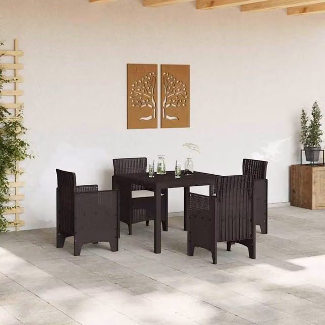 Berkfield Home Modern 5 Piece Brown Poly Rattan Garden Dining Set with Cushions
