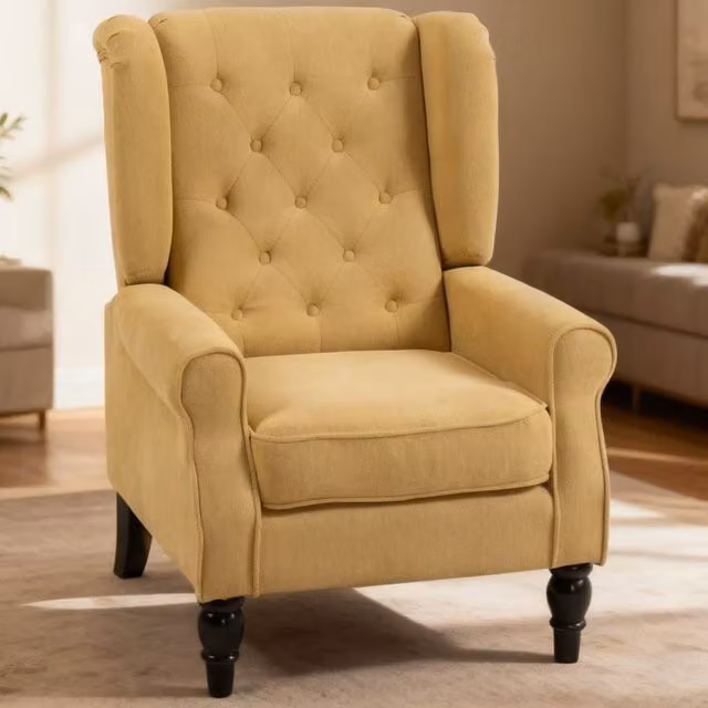 ERGOVEXA Retro Yellow Fabric Wingback Accent Chair with Solid Wood Frame, H: 86.0 cm, W: 74.0 cm, D: 102.0 cm – 1