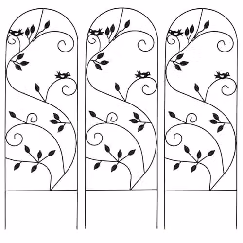 Garden Gear Black Metal Plant Support with Decorative Bird and Leaf Design, Height: 120 cm