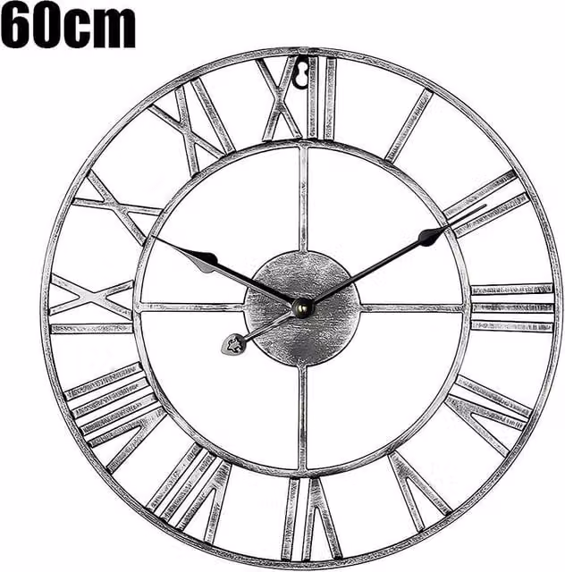 YnysTec Large Skeleton Metal Wall Clock with Roman Numerals in Silver, Diameter: 40 cm – 1