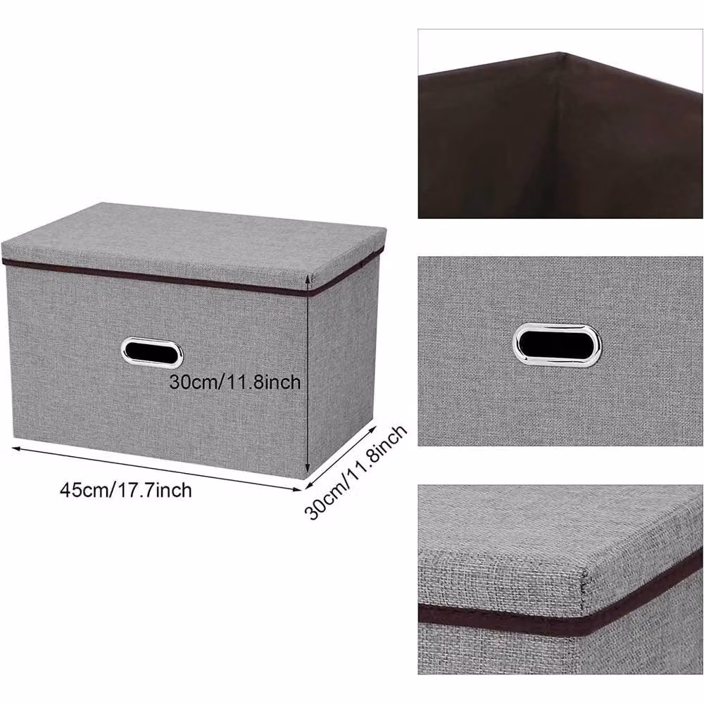 SPETLEK Set of 3 Large Foldable Fabric Storage Boxes with Lids and Handles in Grey – 2
