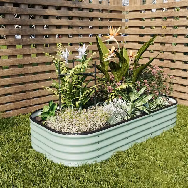Livingandhome Oval Metal Raised Garden Bed in Light Green, W/D/H: 160 x 160 x 30 cm