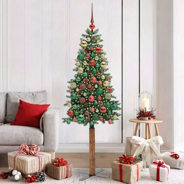 Berkfield Home Slim Green Christmas Tree, Height: 180 cm, PVC and Solid Pine Wood – 1