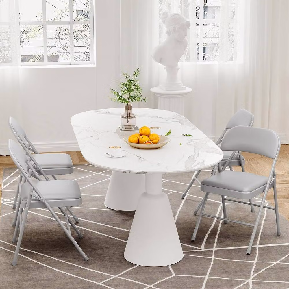 London Boutique Set of 6 Stackable Padded Metal Folding Dining Chairs in Grey – 2
