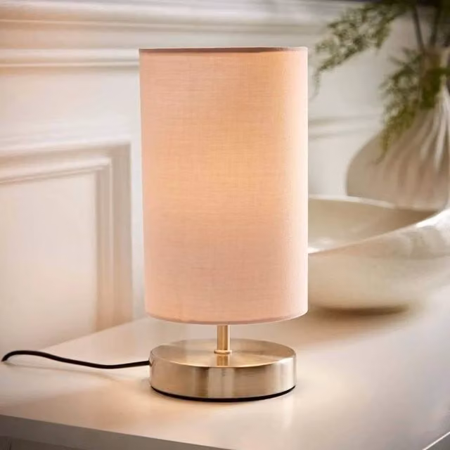 FORGEVIO Chrome Touch Bedside Table Lamp in Pink, Height: 24 cm