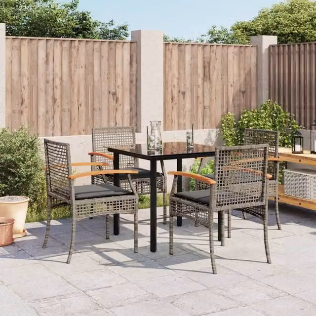 Berkfield Home 5 Piece Grey Poly Rattan Garden Dining Set with Cushions – 1