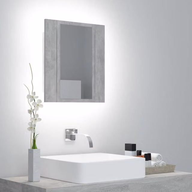 Berkfield Home LED Bathroom Mirror Cabinet in Concrete Grey, W/D/H: 40 x 12 x 45 cm