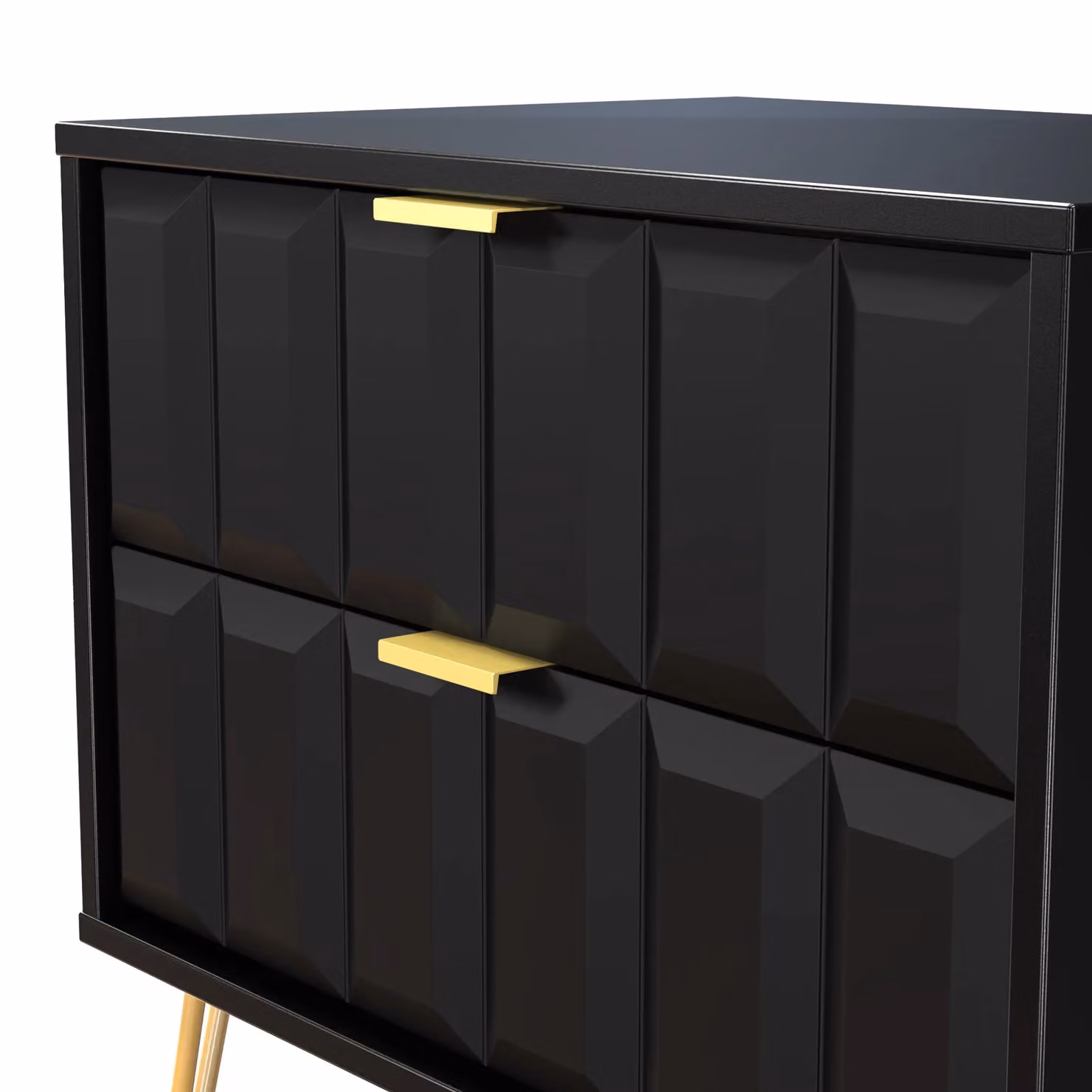 Ready Assembled 2 U Metro 2 Drawer Side Table in True Black and Gold – 3