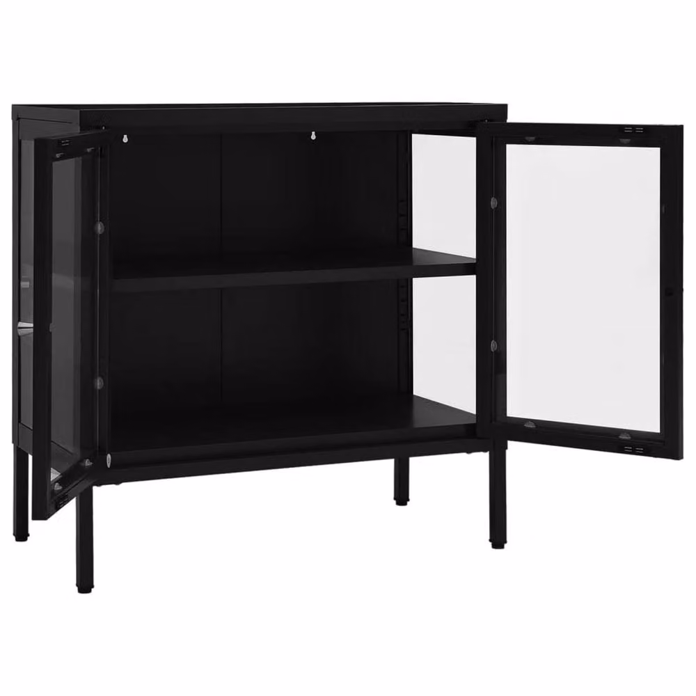 Berkfield Home Black Steel and Glass Sideboard W/D/H: 70 x 35 x 70 cm – 3