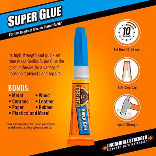 Gorilla Super Glue Rapid Setting Cyanoacrylate Liquid, Transparent, Pack of 2 (3g per unit) – 2