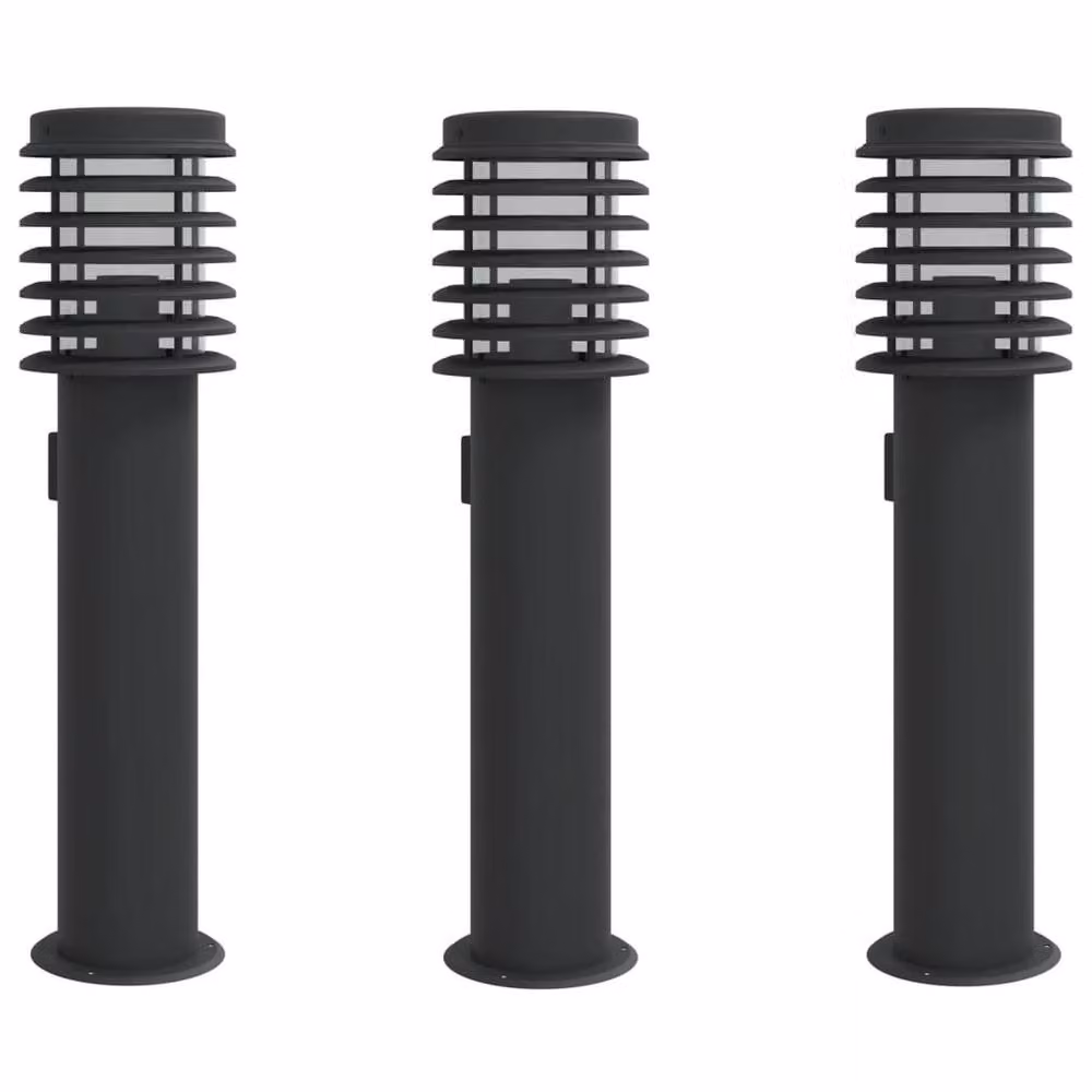Berkfield Home Set of 3 Black Stainless Steel Outdoor Floor Lamps with Outlet, Height: 60 cm – 2