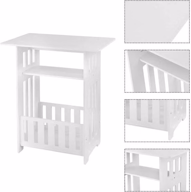 VOGREX White 3-Tier Coffee Table with Composite and Metal Construction, W/D/H: 60 x 45 x 60 cm – 1